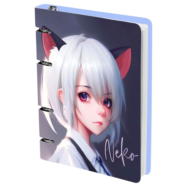 Тетрадь на кольцах А5 100 л. MESHU "Neko", картон, матовая ламинация, тиснение фольгой 352214  MS_50667