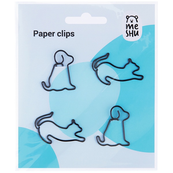 Скрепки фигурные 19мм, Meshu "Cat&Dog ", 4шт., пакет с европодвесом 328219 MS_41593
